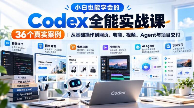 小白也能学会的Codex全能实战课|36个真实案例,从基础操作到网页、电商、视频、Agent与项目交付 三零资源-三零资源
