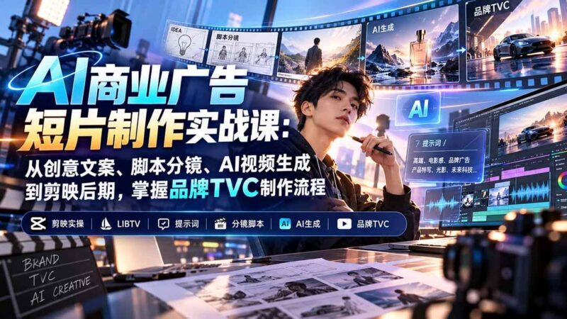AI商业广告短片制作实战课：从创意文案、脚本分镜、AI视频生成到剪映后期，掌握品牌TVC制作流程 三零资源-三零资源