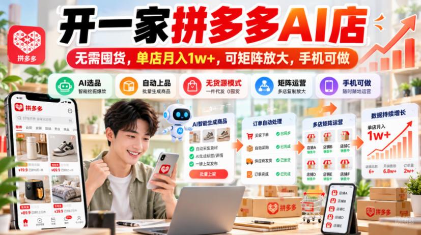 开一家拼多多AI店,无需囤货,单店月入1w+,可矩阵放大,手机可做【揭秘】