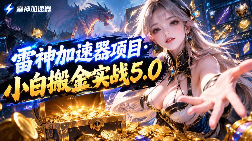 雷神加速器项目·小白搬金实战5.0,抖音W播100-150r,小白入局一天也能几十r