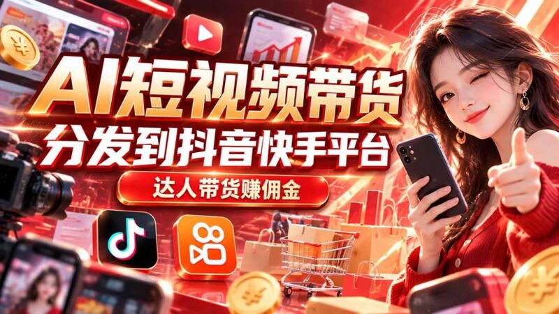 【AI短视频带货】分发到抖音快手平台，达人带货赚佣金 三零资源-三零资源