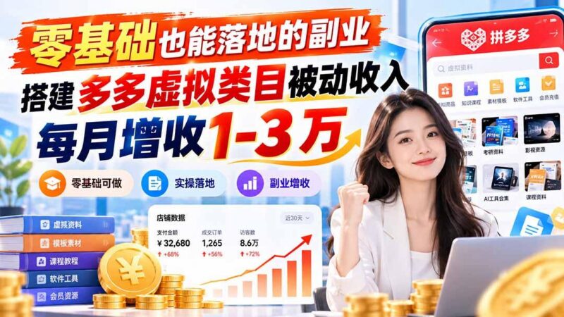 零基础也能落地的副业，搭建多多虚拟类目被动收入，每月增收 1-3 万-三零资源