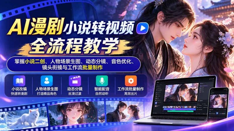 AI漫剧小说转视频全流程教学:掌握小说二创、人物场景生图、动态分镜、音色优化、镜头衔接与工作流批量制作-三零资源