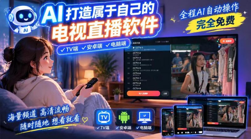 一个提示词，AI全自动做出电视直播软件，电脑、安卓、电视三端通用，完全免费，画质流畅不卡顿-三零资源