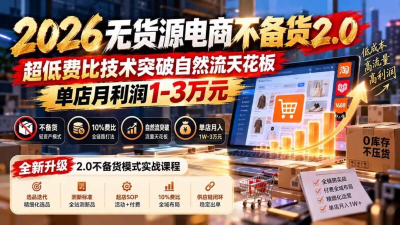 2026无货源电商不备货2.0【更新1010】:超低费比技术突破自然流天花板,单店月利润1-3万元-三零资源