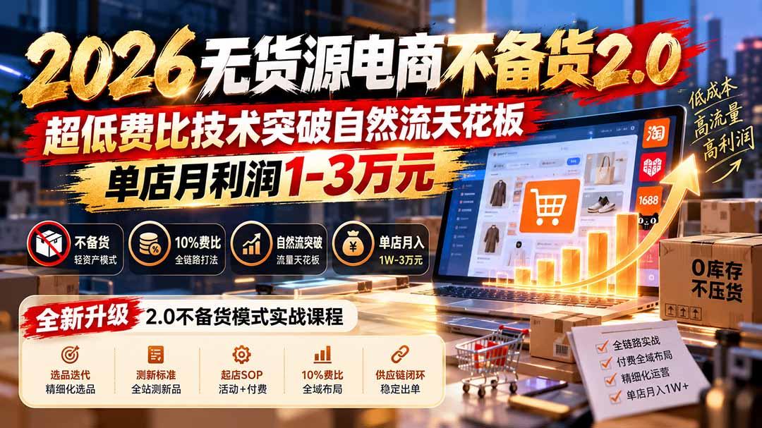 2026无货源电商不备货2.0【更新1010】:超低费比技术突破自然流天花板,单店月利润1-3万元