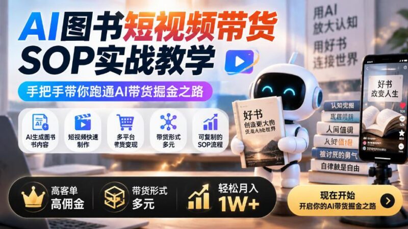 AI图书短视频带货SOP实战教学，手把手带你跑通AI带货掘金之路，高客单高佣金，带货形式多元，轻松月入1W+ 三零资源-三零资源
