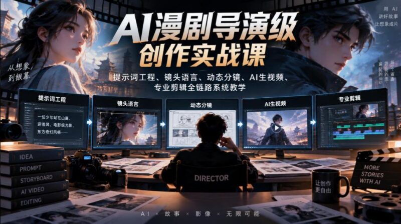 AI漫剧导演级创作实战课｜提示词工程、镜头语言、动态分镜、AI生视频、专业剪辑全链路系统教学-三零资源