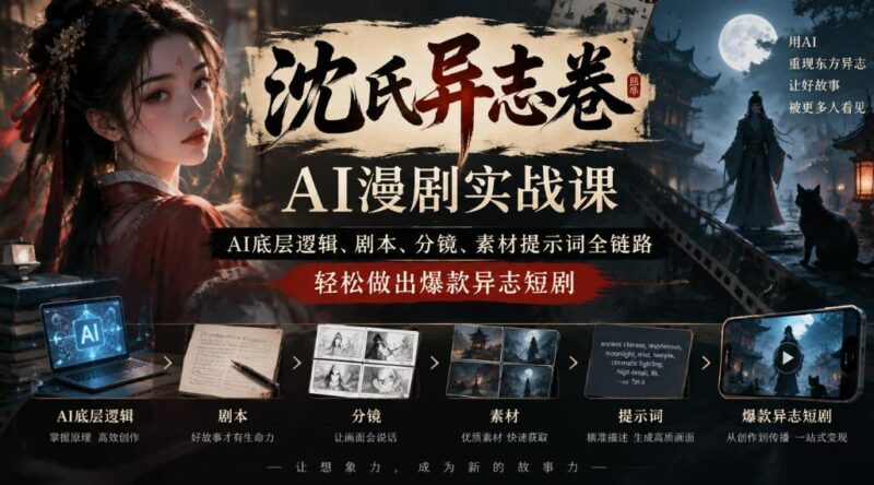 沈氏异志卷AI漫剧实战课|AI底层逻辑、剧本、分镜、素材提示词全链路,轻松做出爆款异志短剧 三零资源-三零资源