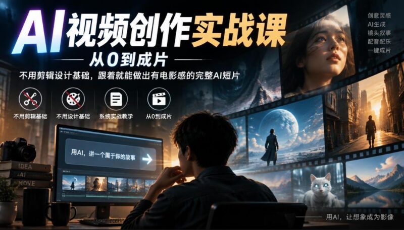 AI视频创作实战课,从0到成片,不用剪辑设计基础,跟着就能做出有电影感的完整AI短片-三零资源