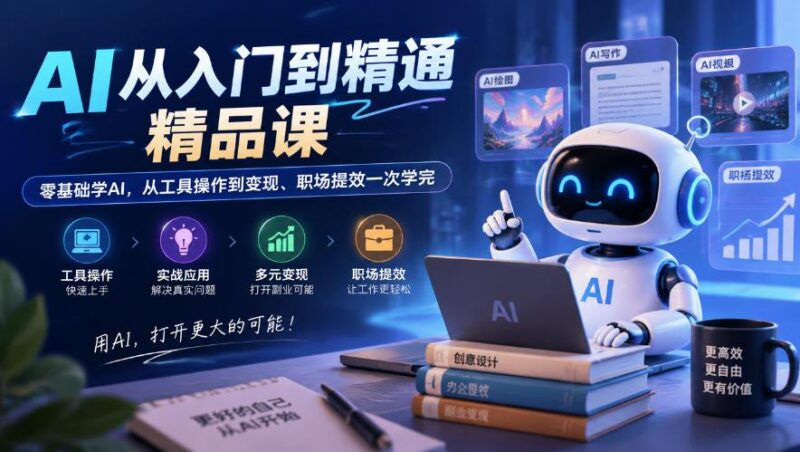 AI从入门到精通精品课,零基础学AI,从工具操作到变现、职场提效一次学完-三零资源