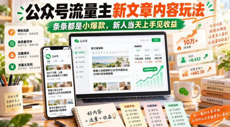 公众号流量主新文章内容玩法，条条都是小爆款，新人当天上手见收益-三零资源