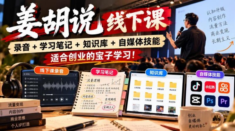 姜胡说线下课录音+学习笔记+知识库+自媒体技能,适合创业的宝子学习! 三零资源-三零资源