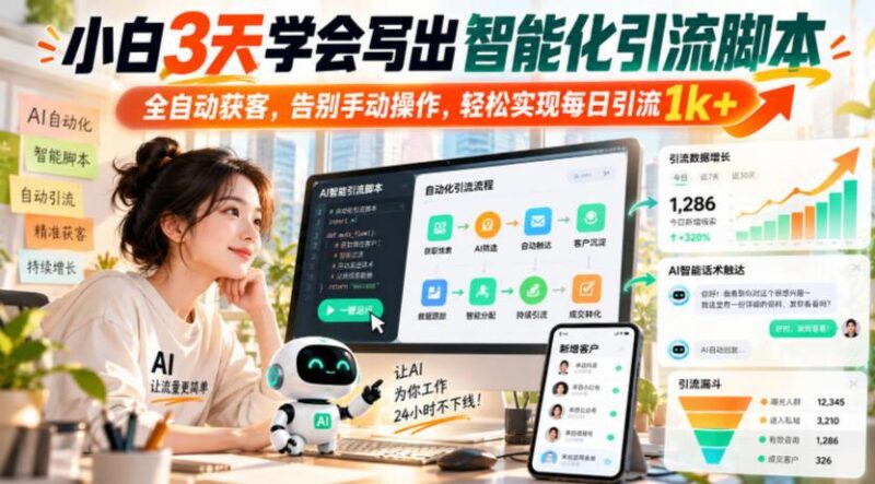 小白3天学会写出智能化引流脚本，全自动获客，告别手动操作，轻松实现每日引流1k+ 三零资源-三零资源