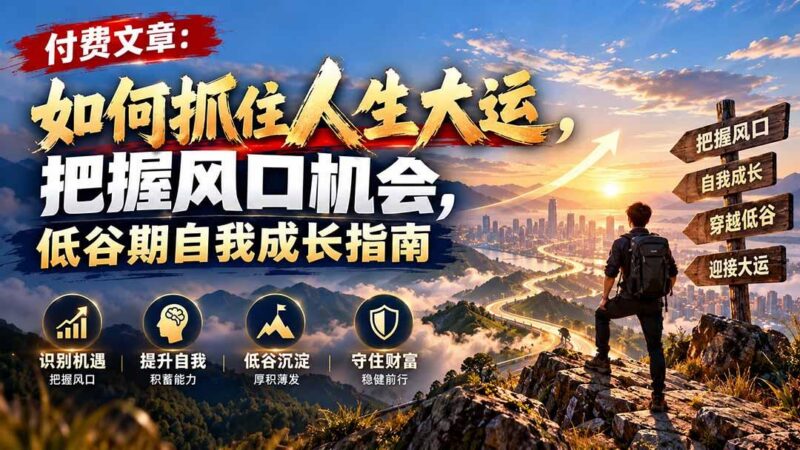 付费文章：如何抓住人生大运，把握风口机会，低谷期自我成长指南-三零资源