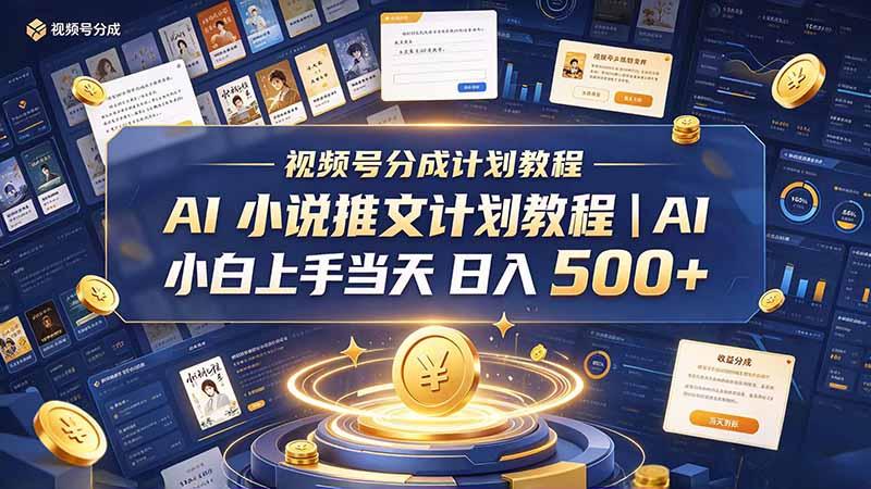 最新视频号分成计划教程|AI 小说推文,小白上手当天日入 500+-三零资源