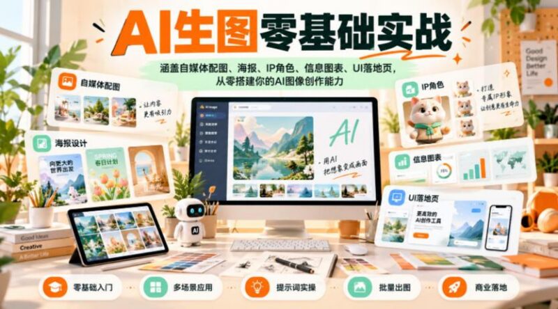 AI生图零基础实战,涵盖自媒体配图、海报、IP角色、信息图表、UI落地页,从零搭建你的AI图像创作能力-三零资源