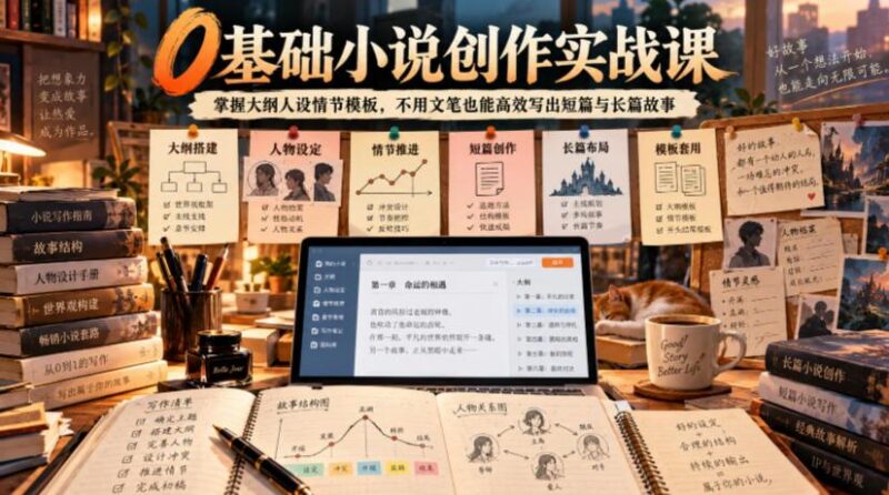 0基础小说创作实战课|掌握大纲人设情节模板,不用文笔也能高效写出短篇与长篇故事-三零资源