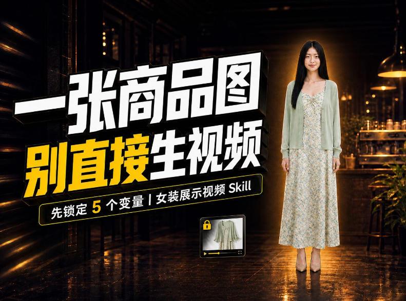 女装AI视频总翻车?问题不在提示词,女装展示视频Skill先锁定5个变量!