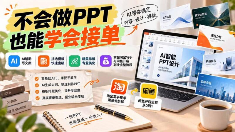 不会做PPT也能学会接单:AI辅助写文案、挑模板、做排版,掌握淘宝写手与闲鱼开店副业完整流程 三零资源-三零资源