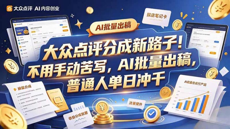 大众点评副业新玩法，工具提效解放双手，批量做笔记，单日可破千 三零资源-三零资源
