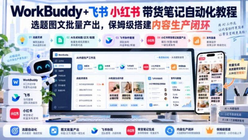 WorkBuddy+飞书小红书带货笔记自动化教程,选题图文批量产出,保姆级搭建内容生产闭环【文档】-三零资源