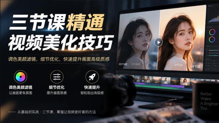 三节课精通视频美化技巧｜调色美颜滤镜，细节优化，快速提升画面高级质感-三零资源