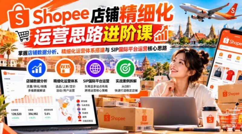 Shopee店铺精细化运营思路进阶课，掌握店铺数据分析、精细化运营体系搭建与SIP国际平台运营核心思路-三零资源