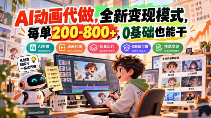 AI动画代做，全新变现模式，每单200-800+，0基础也能干【揭秘】 三零资源-三零资源