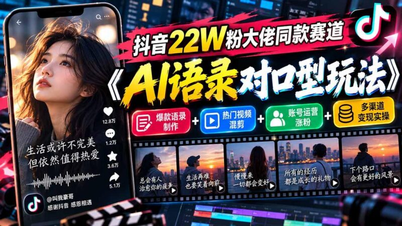抖音22W粉大佬同款赛道《AI语录对口型玩法》:爆款语录制作+热门视频混剪+账号运营涨粉+多渠道变现实操 三零资源-三零资源