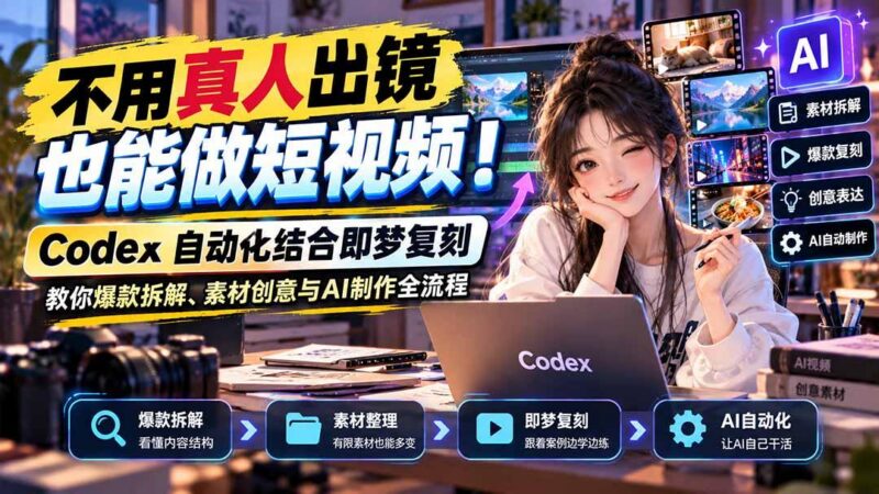 不用真人出镜也能做短视频！Codex自动化结合即梦复刻，教你爆款拆解、素材创意与AI制作全流程 三零资源-三零资源