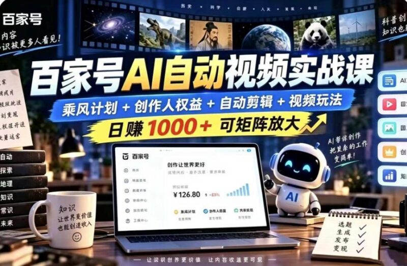 百家号自动矩阵玩法，长期可以做的项目，日入1k+，真正的睡后收入 三零资源-三零资源