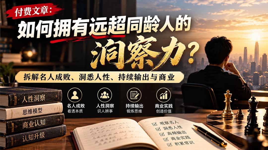 付费文章:如何拥有远超同龄人的洞察力?拆解名人成败、洞悉人性、持续输出与商业实践