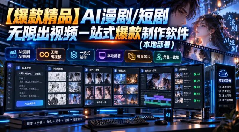 【爆款精品】AI漫剧/短剧无限出视频一站式爆款制作软件(本地部署)