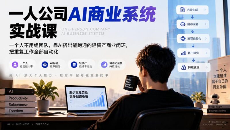 一人公司AI商业系统实战课，一个人不用组团队，靠AI搭出能跑通的轻资产商业闭环，把重复工作全部自动化 三零资源-三零资源