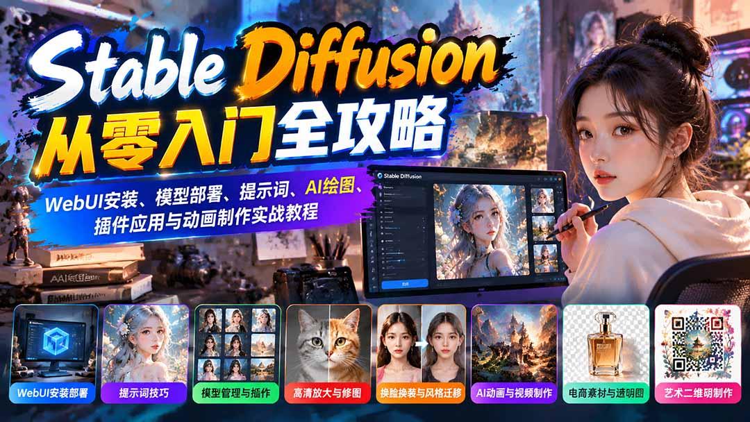 Stable Diffusion从零入门全攻略:WebUI安装、模型部署、提示词、AI绘图、插件应用与动画制作实战教程