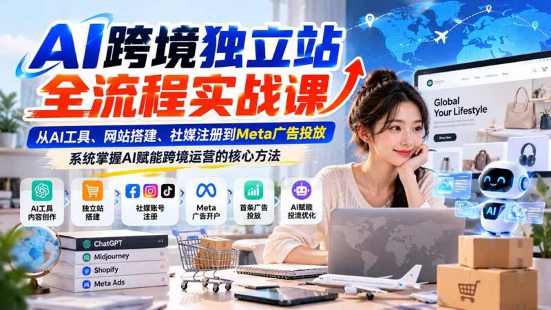 AI跨境独立站全流程实战课:从AI工具、网站搭建、社媒注册到Meta广告投放,系统掌握AI赋能跨境运营的核心方法 三零资源-三零资源