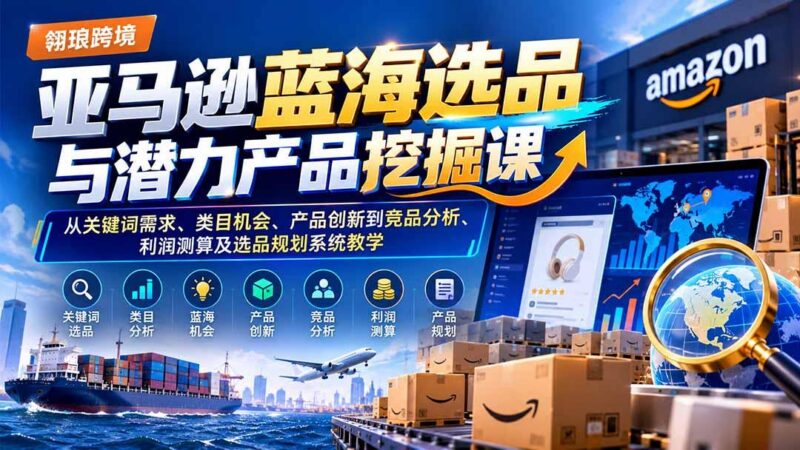亚马逊蓝海选品与潜力产品挖掘课：从关键词需求、类目机会、产品创新到竞品分析、利润测算及选品规划系统教学-三零资源