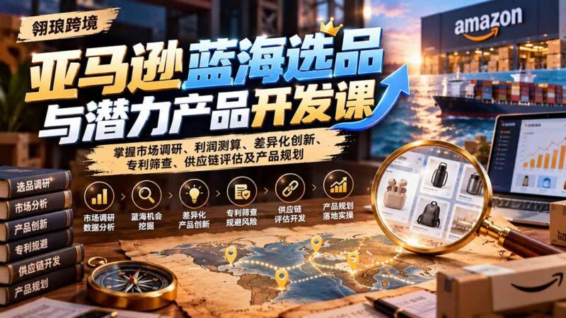 亚马逊蓝海选品与潜力产品开发课:掌握市场调研、利润测算、差异化创新、专利筛查、供应链评估及产品规划-三零资源