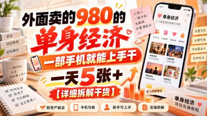 外面卖的980的单身经济,一部手机就能上手干,一天5张+【详细拆解干货】-三零资源