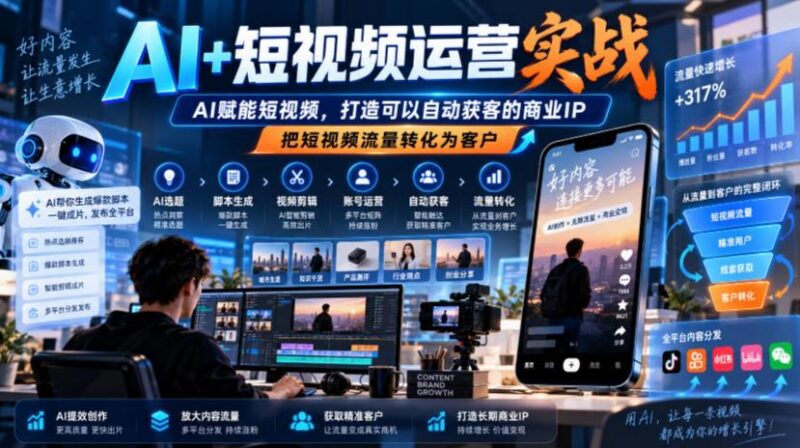 AI+短视频运营实战,AI赋能短视频,打造可以自动获客的商业IP,把短视频流量转化为客户-三零资源