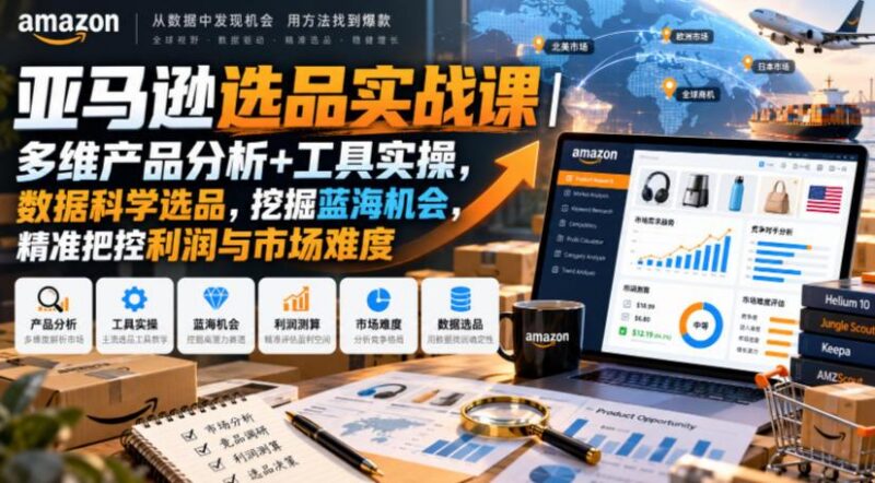 亚马逊选品实战课｜多维产品分析+工具实操，数据科学选品，挖掘蓝海机会，精准把控利润与市场难度-三零资源