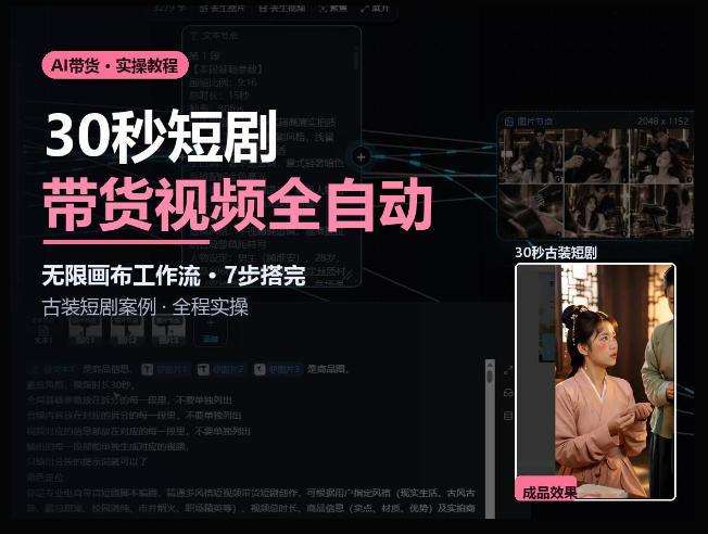 Seedance2.0做短剧带货视频,无限画布工作流·7步搭完古装短剧案例·全程实操-三零资源