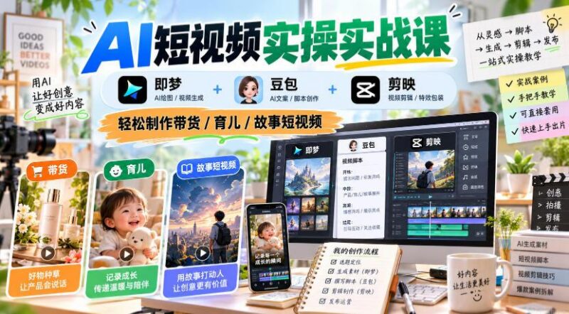 AI短视频实操实战课,即梦+豆包+剪映,轻松制作带货/育儿/故事短视频 三零资源-三零资源