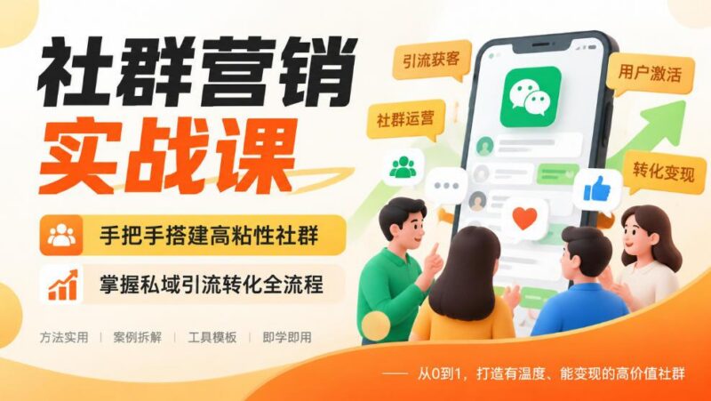 社群营销实战课,手把手搭建高粘性社群,掌握私域引流转化全流程-三零资源