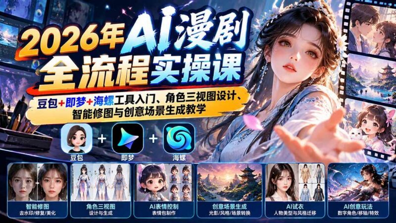 2026年AI漫剧全流程实操课:豆包+即梦+海螺工具入门、角色三视图设计、智能修图与创意场景生成教学 三零资源-三零资源