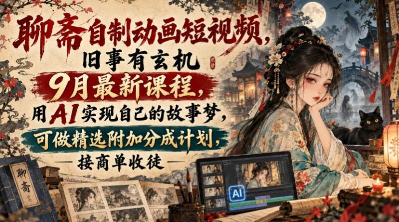 聊斋自制动画短视频,旧事有玄机9月最新课程,用AI实现自己的故事梦,可做精选附加分成计划,接商单收徒-三零资源