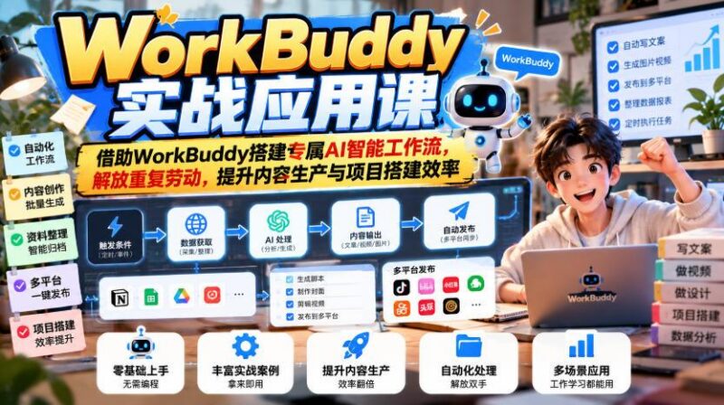 WorkBuddy实战应用课，借助WorkBuddy搭建专属AI智能工作流，解放重复劳动，提升内容生产与项目搭建效率 三零资源-三零资源