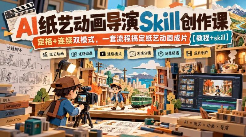 AI纸艺动画导演Skill创作课|定格+连续双模式,一套流程搞定纸艺动画成片【教程+skill】 三零资源-三零资源