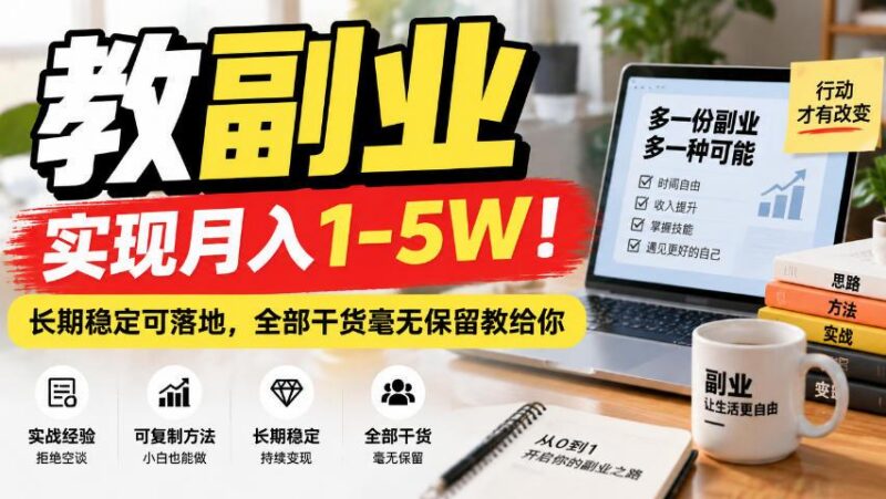 “教副业”实现月入1-5W!长期稳定可落地,全部干货毫无保留教给你【揭秘】-三零资源